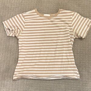 Kids Tan and White Striped Short Sleeve Tee